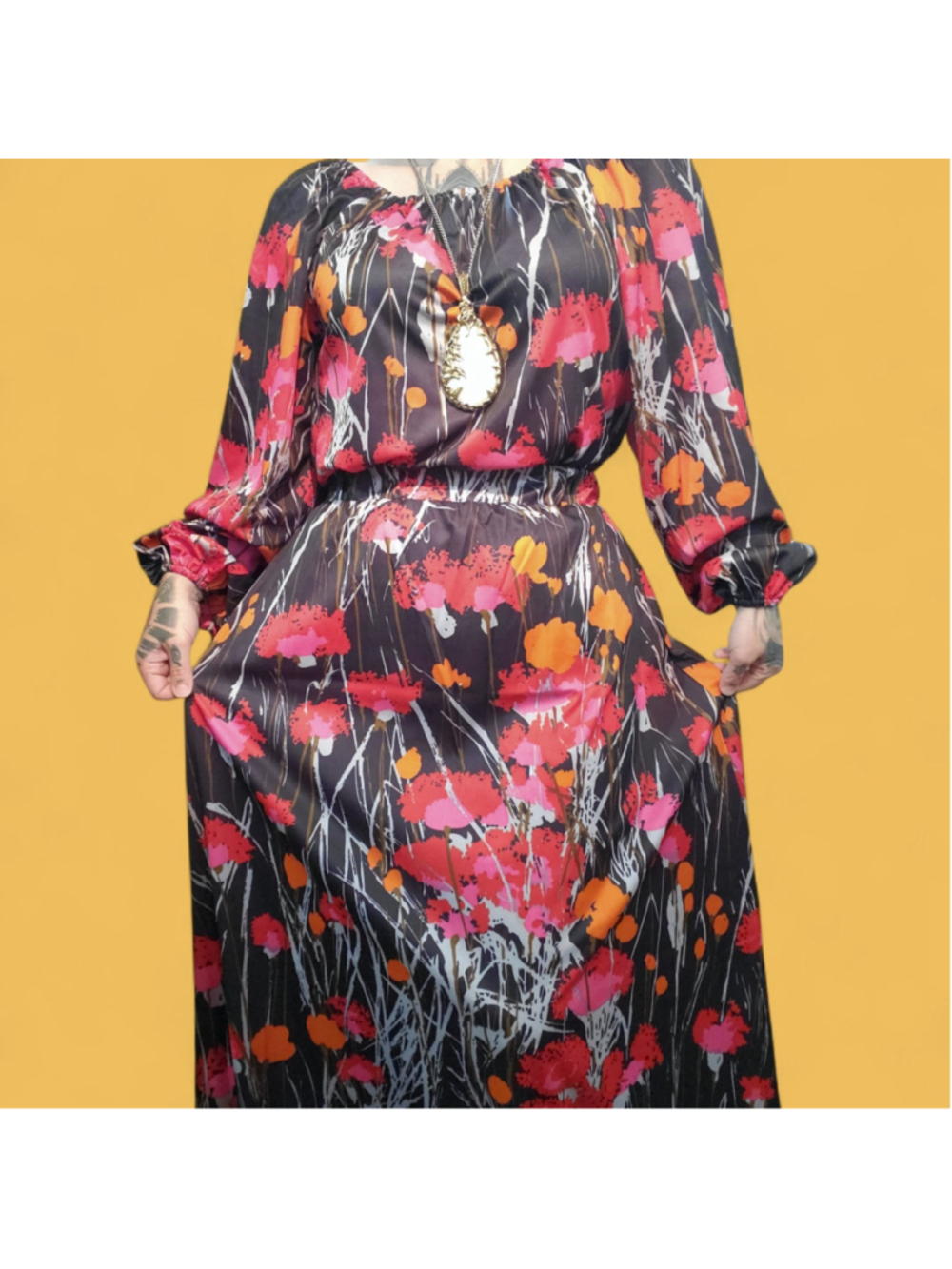 Vintage 70s Peasant Blouse Top Maxi Skirt Set Psychedelic Floral